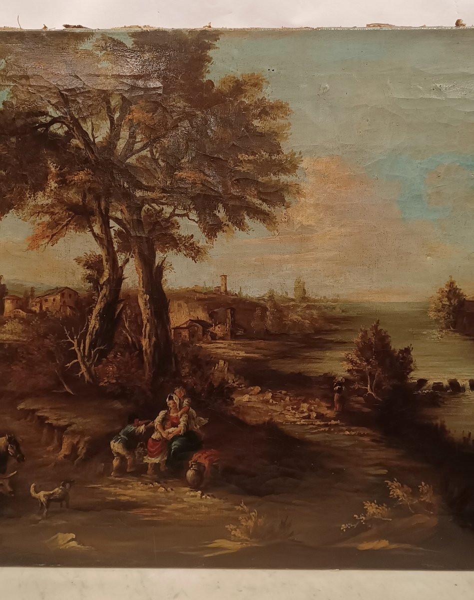 TABLEAU DE PAYSAGE AVEC PERSONNAGES FIN DU 18ème SIÈCLE-photo-3