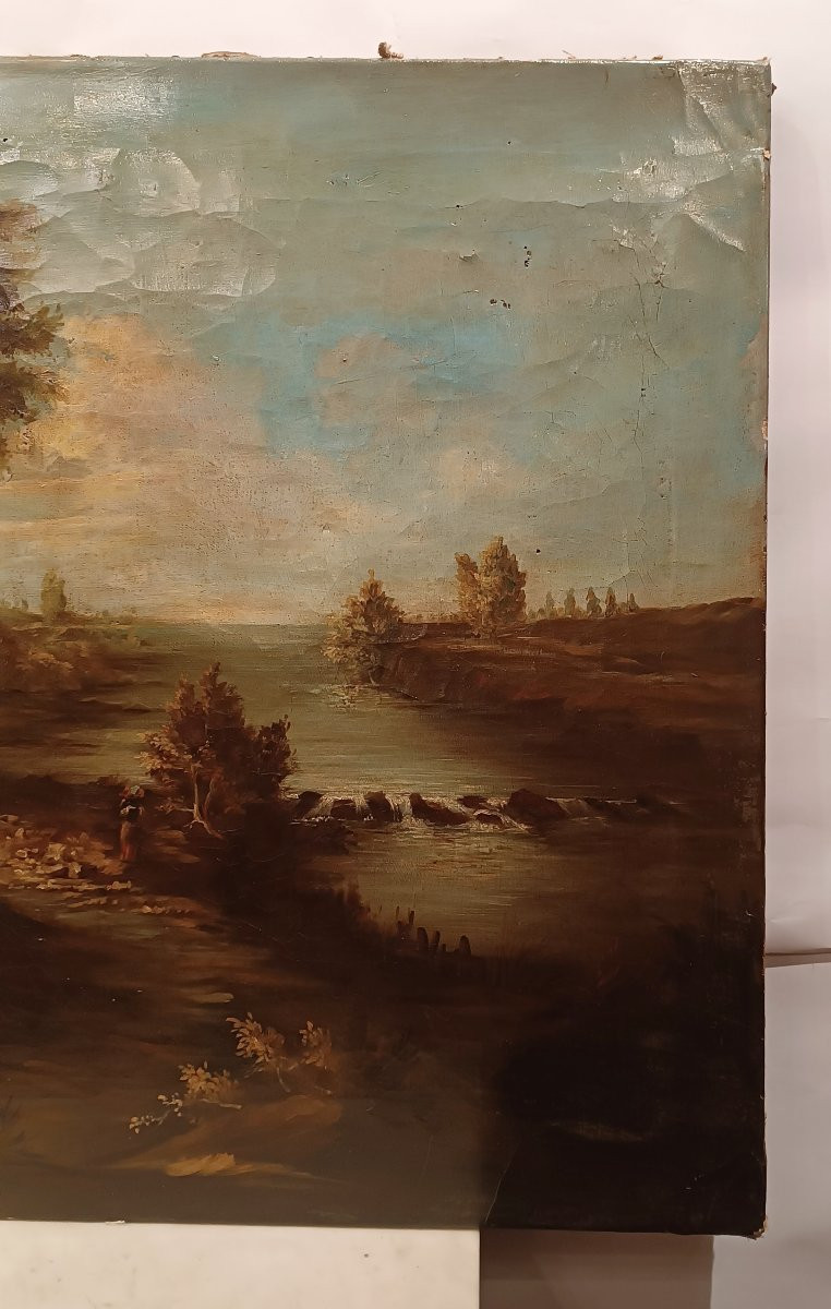 TABLEAU DE PAYSAGE AVEC PERSONNAGES FIN DU 18ème SIÈCLE-photo-4