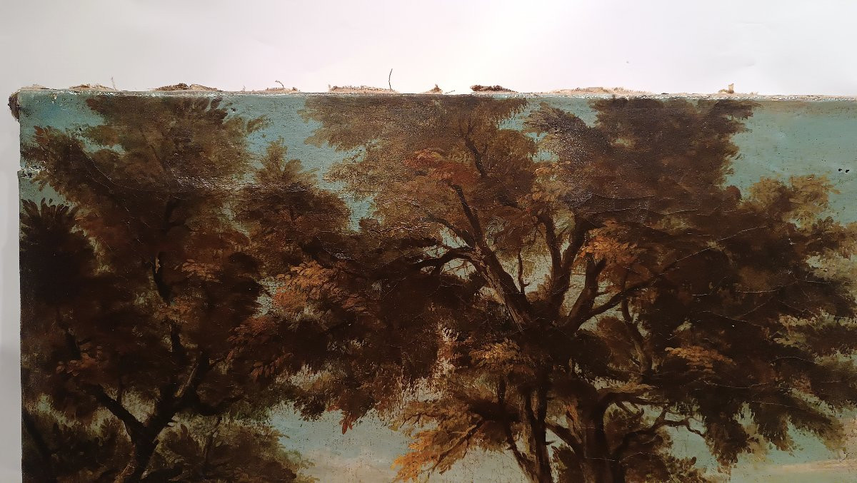 TABLEAU DE PAYSAGE AVEC PERSONNAGES FIN DU 18ème SIÈCLE-photo-6