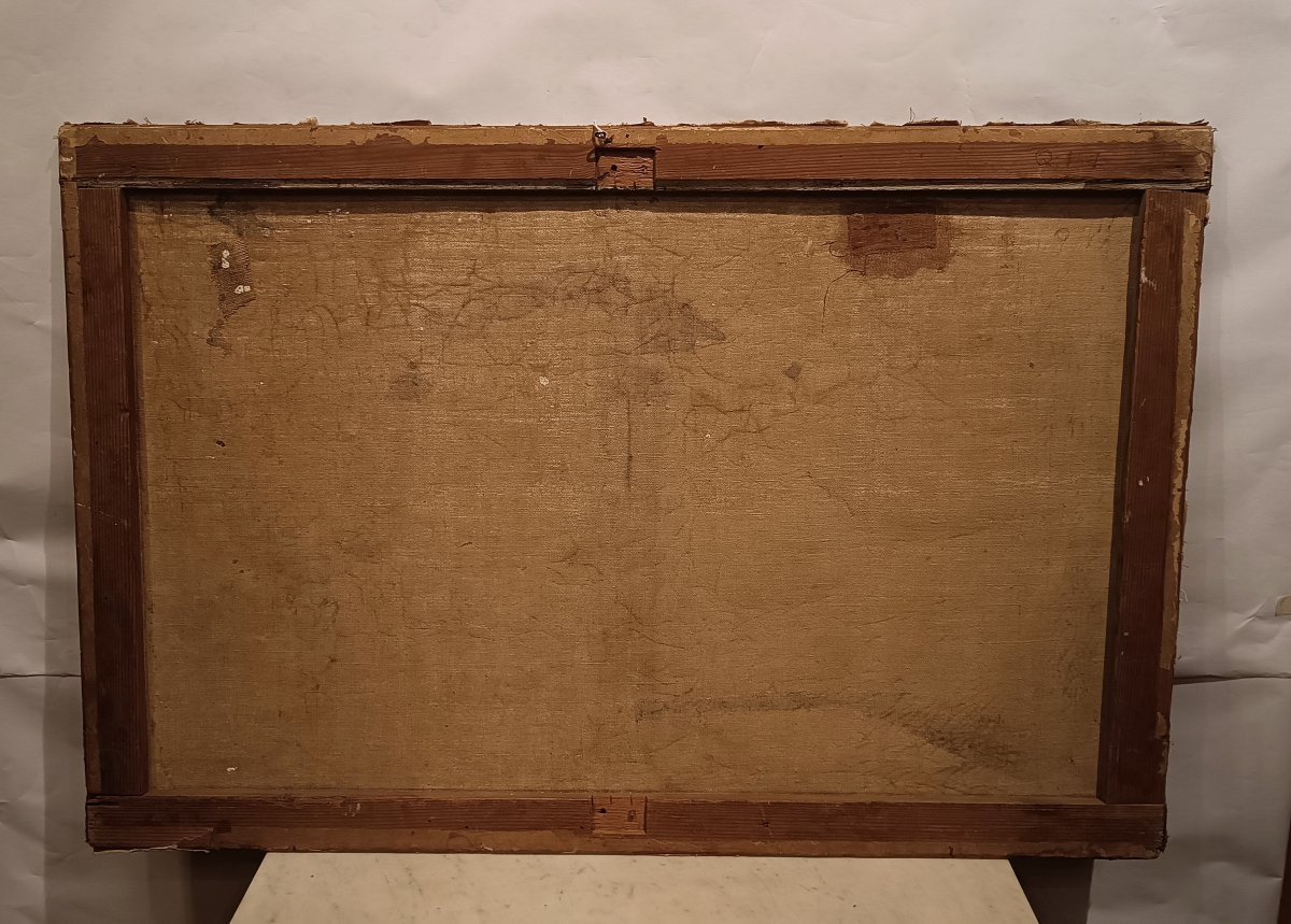 TABLEAU DE PAYSAGE AVEC PERSONNAGES FIN DU 18ème SIÈCLE-photo-7