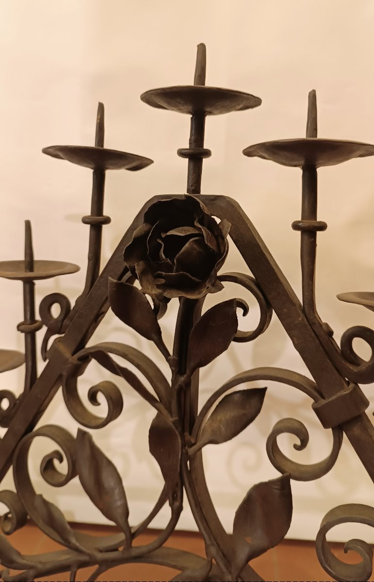 PAIRE DE CHANDELIERS EN FER FORGÉ FIN 19ème SIÈCLE-photo-1