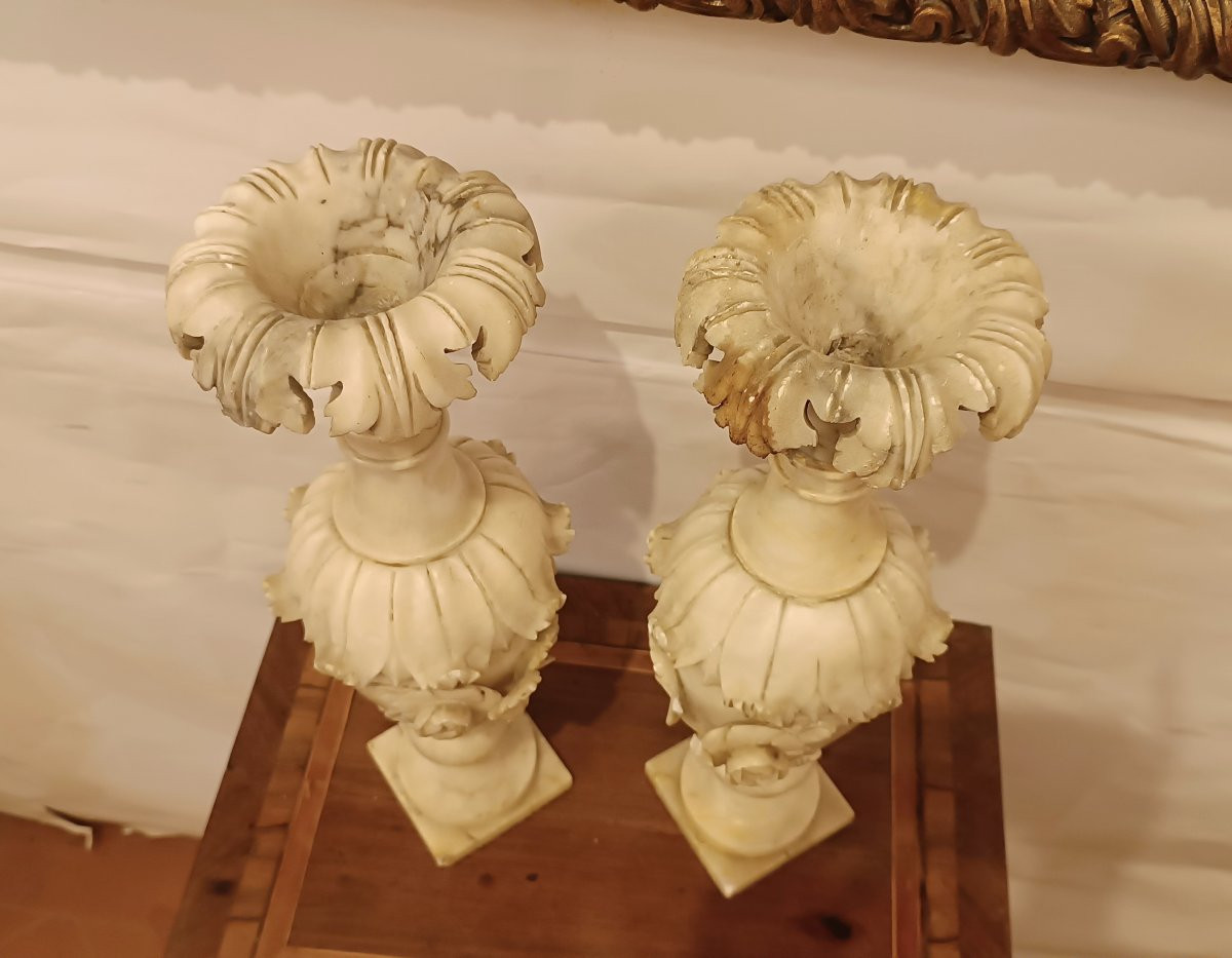  Mid-19th Century Pair Of Alabaster Vases-photo-4