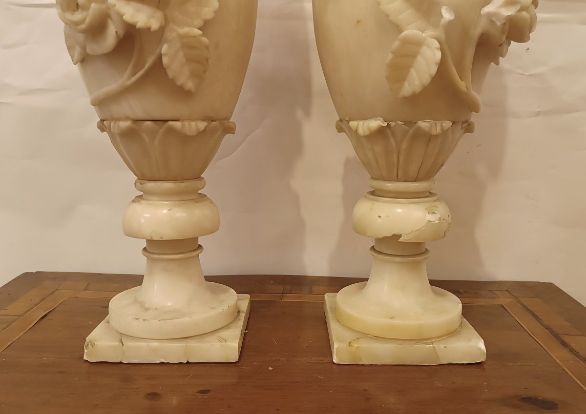  Mid-19th Century Pair Of Alabaster Vases-photo-6