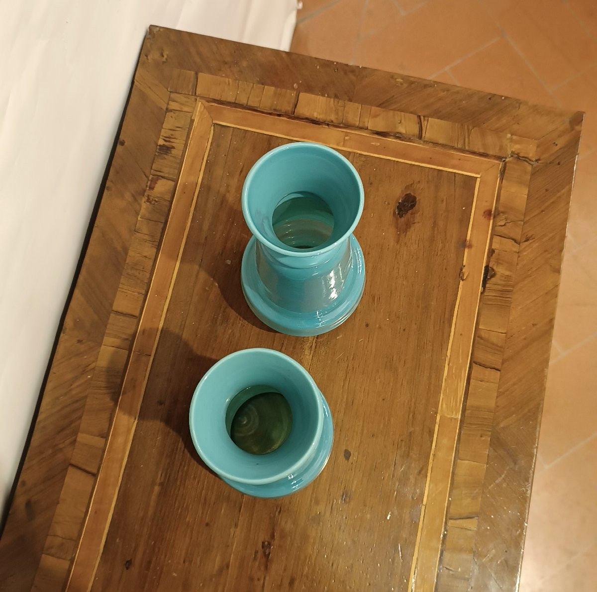 Late 19th Century Pair Of Blue Opal Vases-photo-2