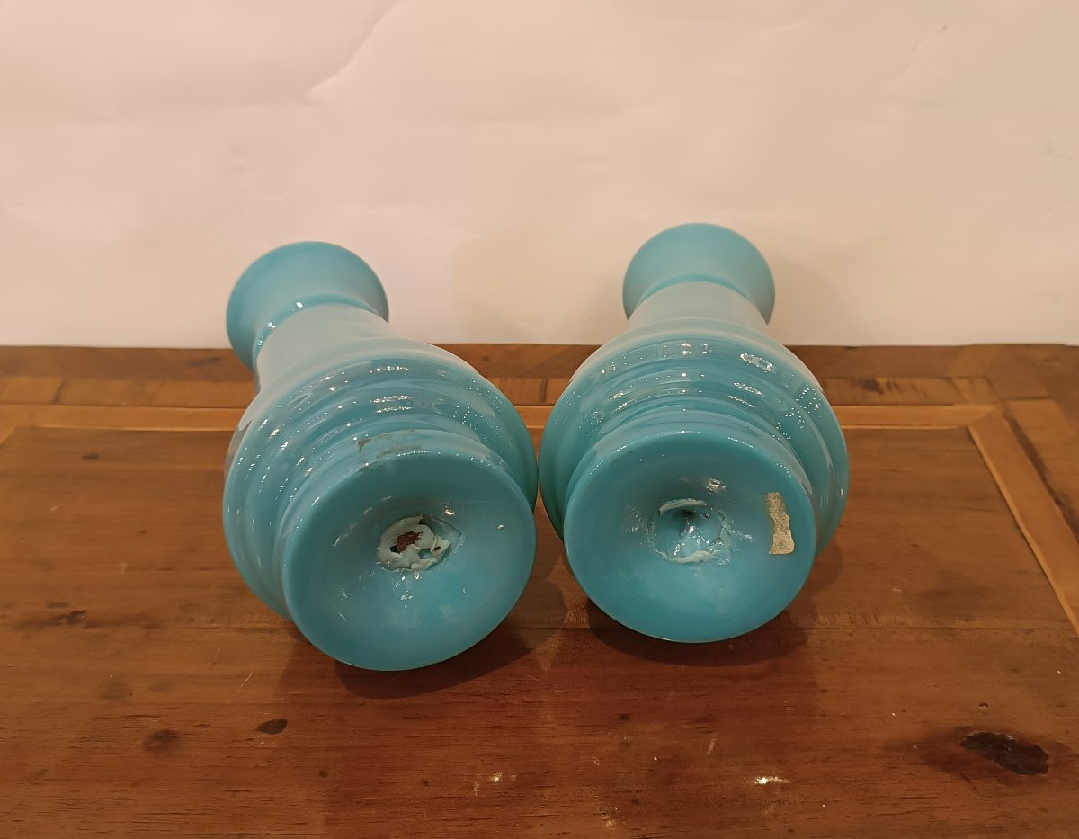 Late 19th Century Pair Of Blue Opal Vases-photo-1