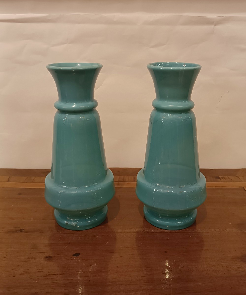 Late 19th Century Pair Of Blue Opal Vases