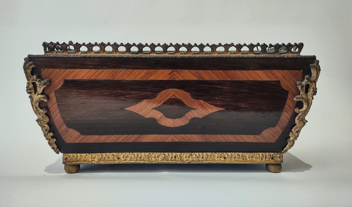  JARDINIÈRE NAPOLÉON III EN BOIS FIN ET BRONZE DORÉ MILIEU DU 19ème SIÈCLE-photo-4