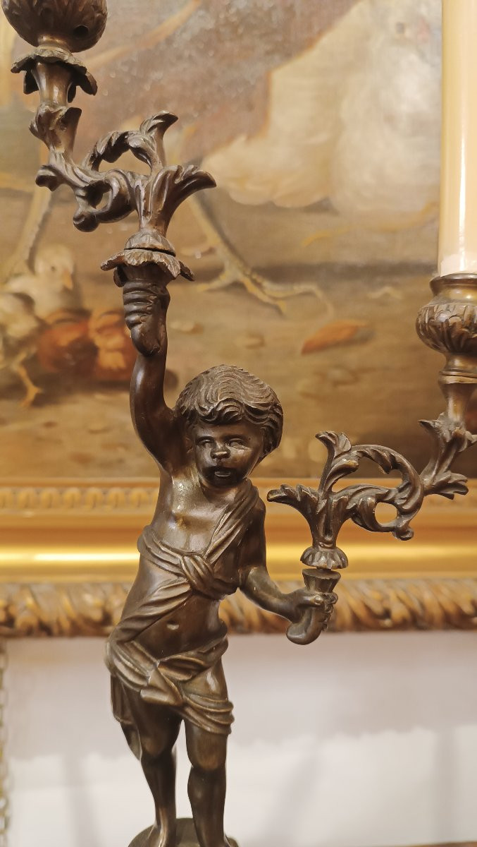 19th Century Pair Of Bronze Candlesticks With Cupids-photo-1