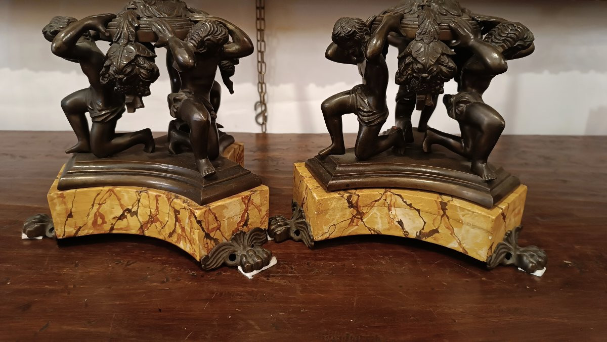 19th Century Pair Of Bronze Candlesticks With Cupids-photo-4