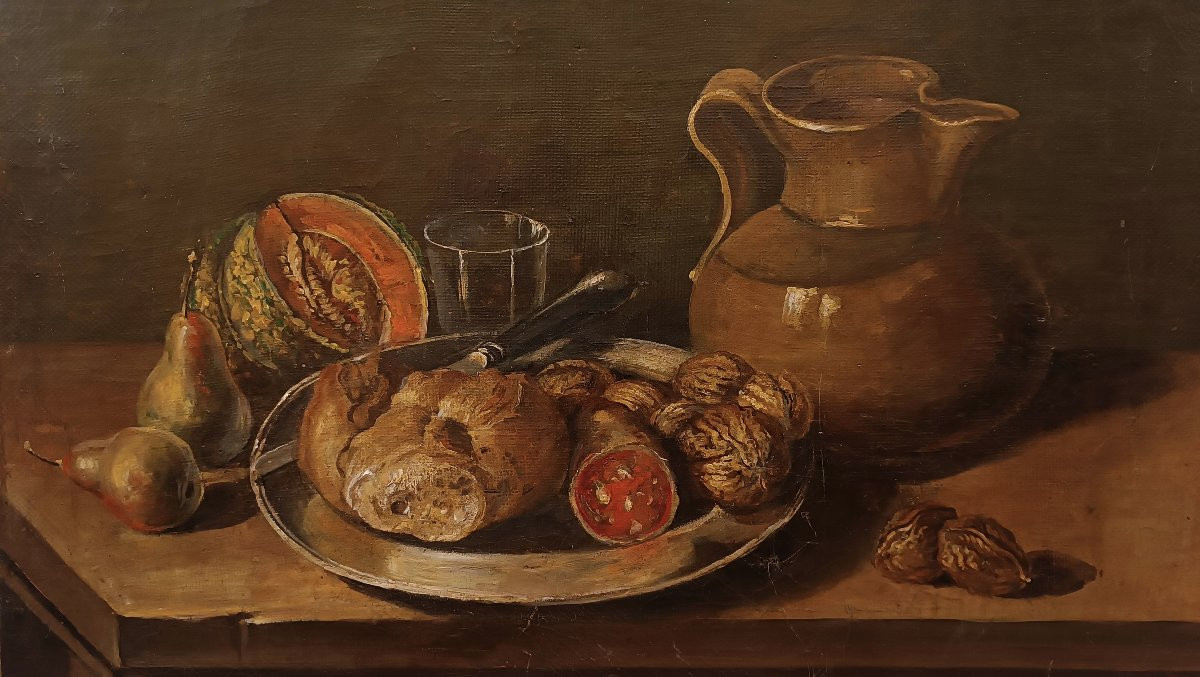  Late 19th Century Painting Of Still Life And Fruit-photo-3
