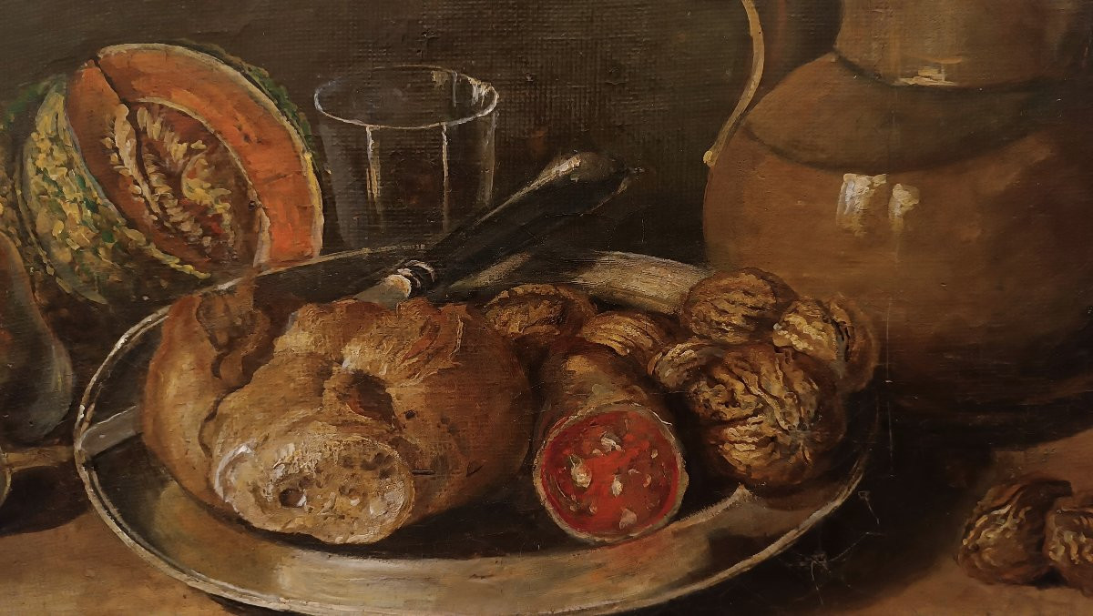  Late 19th Century Painting Of Still Life And Fruit-photo-1
