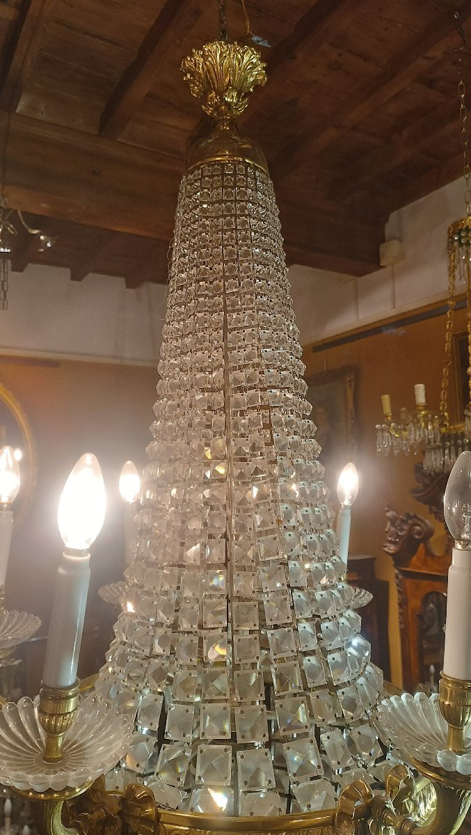 Mid-19th Century Bronze And Crystal Chandelier-photo-3