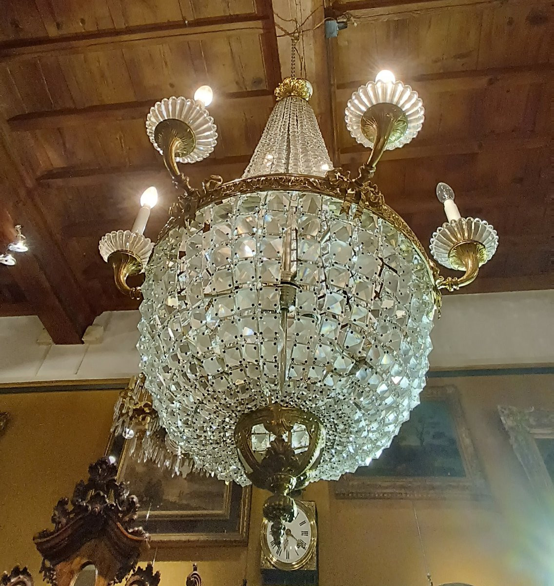 Mid-19th Century Bronze And Crystal Chandelier-photo-4