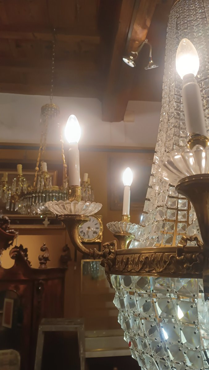 Mid-19th Century Bronze And Crystal Chandelier-photo-2