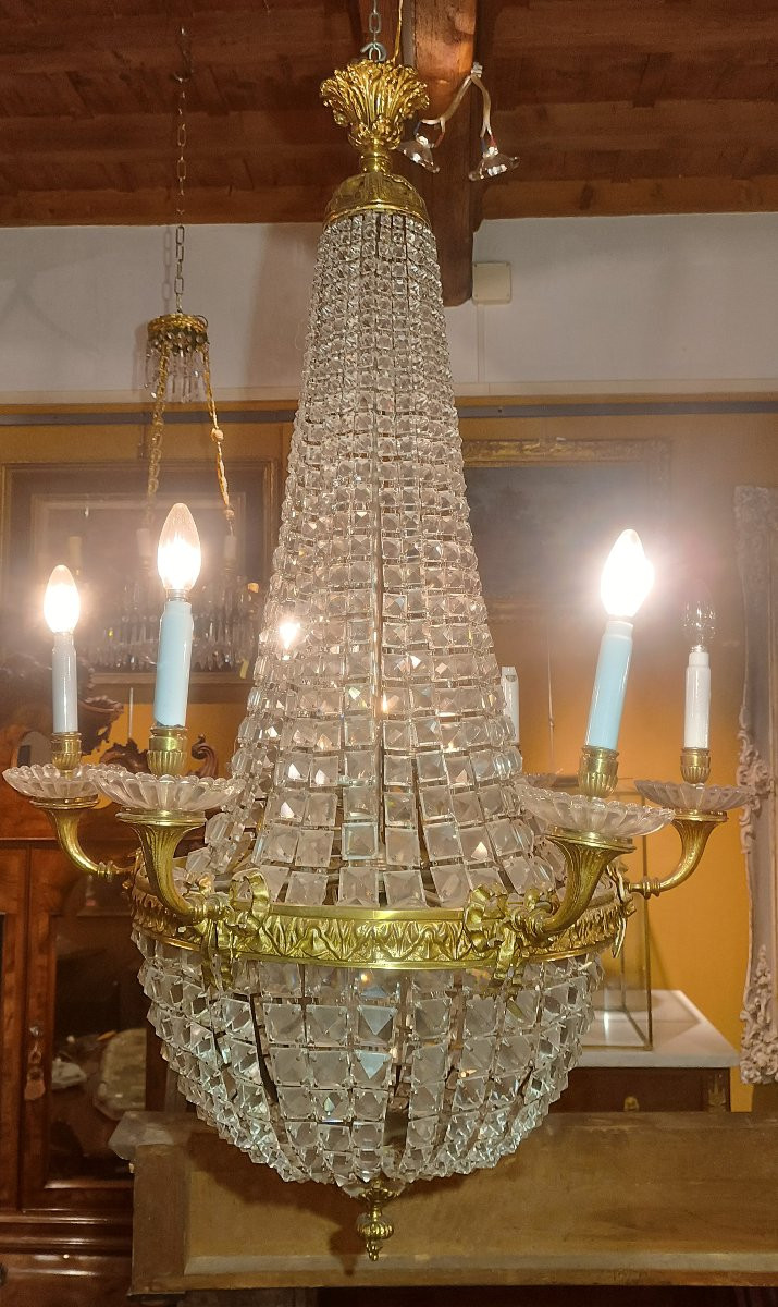 Mid-19th Century Bronze And Crystal Chandelier-photo-4