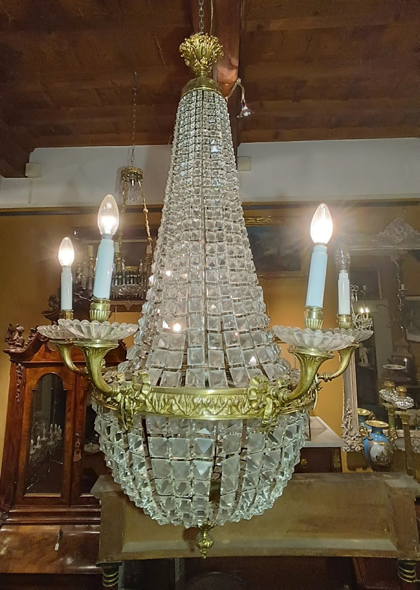 Mid-19th Century Bronze And Crystal Chandelier-photo-6