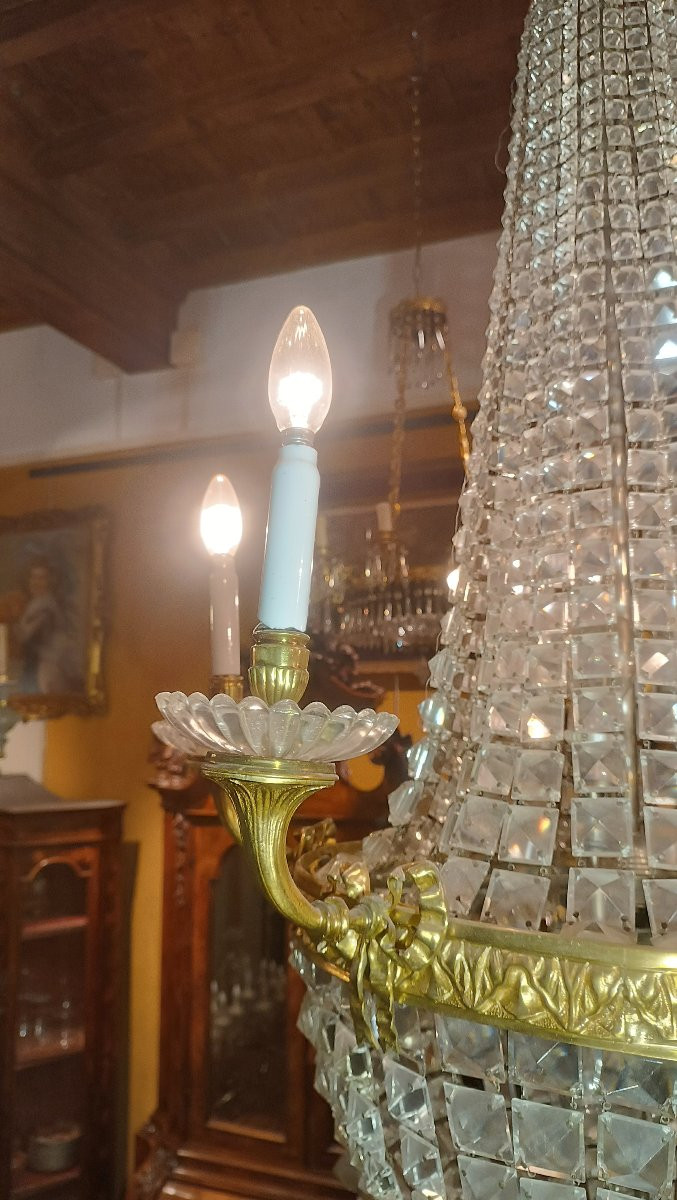 Mid-19th Century Bronze And Crystal Chandelier-photo-7