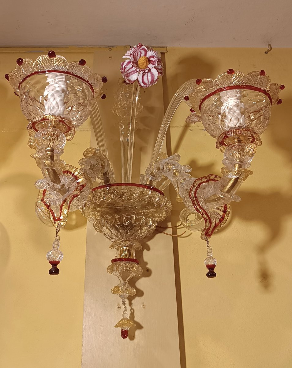  Early 20th Century Pair Of Murano Glass Wall Lights-photo-5