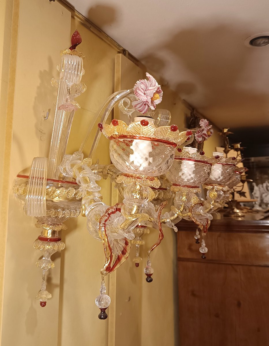  Early 20th Century Pair Of Murano Glass Wall Lights-photo-7