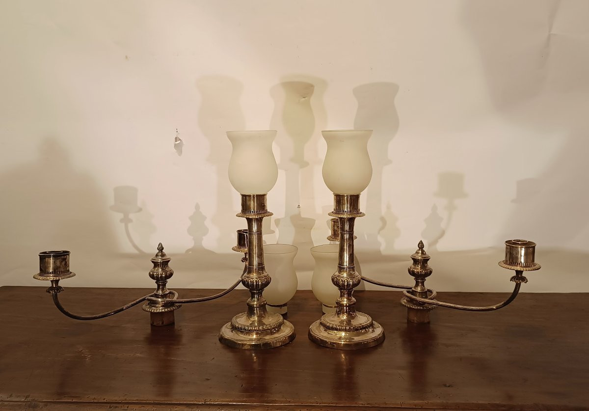 BOUGEOIRS EN PLAQUE D'ARGENT SECONDE MOITIÉ DU 19ème SIÈCLE-photo-3