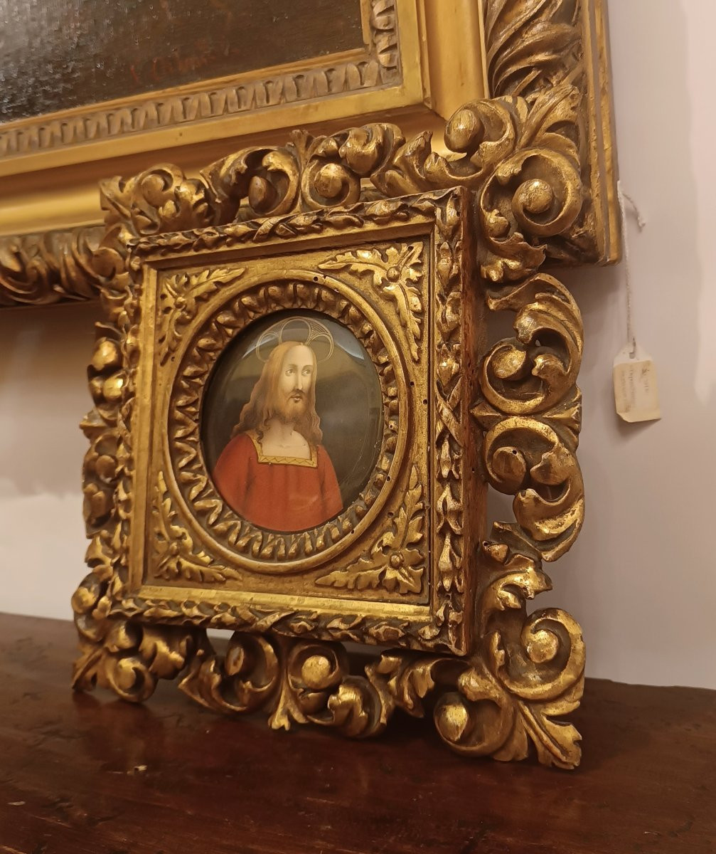 MINIATURE REPRÉSENTANT JÉSUS AVEC CADRE PREMIÈRE MOITIÉ DU 19èME SIÈCLE-photo-2