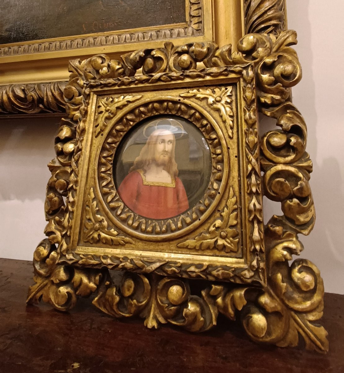 MINIATURE REPRÉSENTANT JÉSUS AVEC CADRE PREMIÈRE MOITIÉ DU 19èME SIÈCLE-photo-2