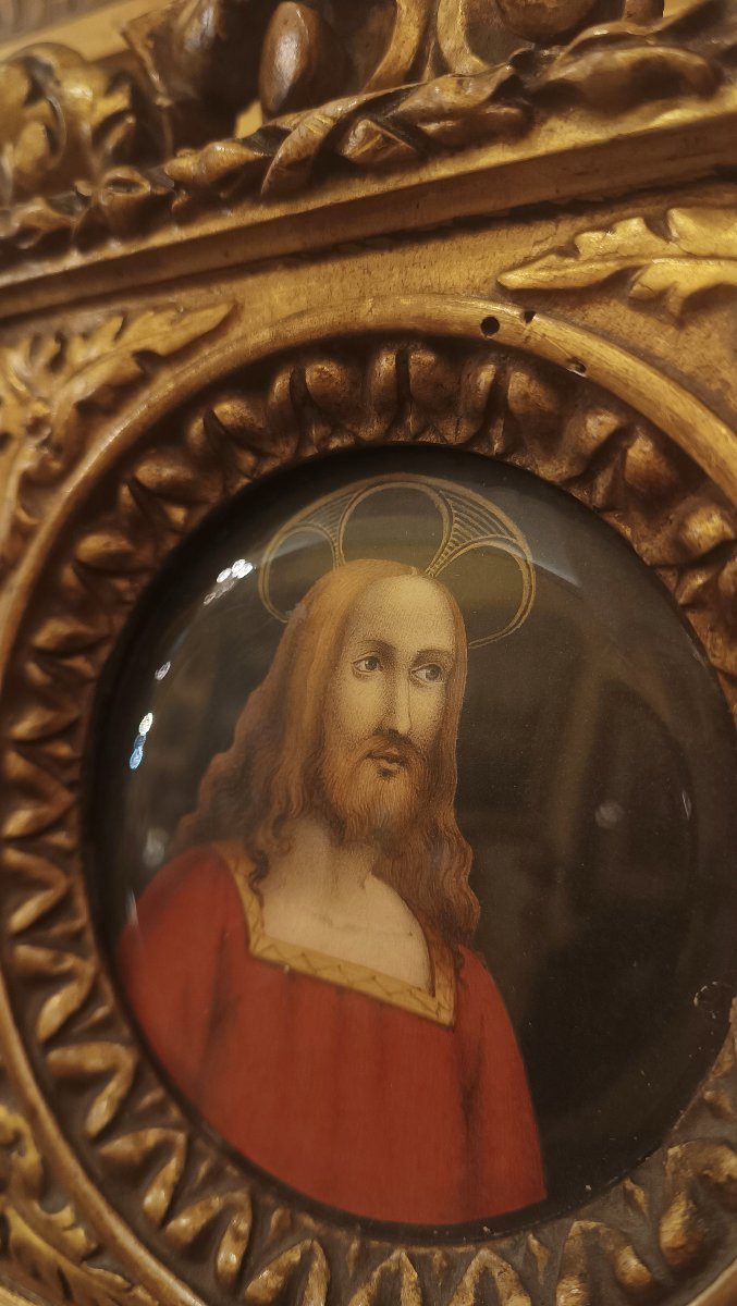 MINIATURE REPRÉSENTANT JÉSUS AVEC CADRE PREMIÈRE MOITIÉ DU 19èME SIÈCLE-photo-3