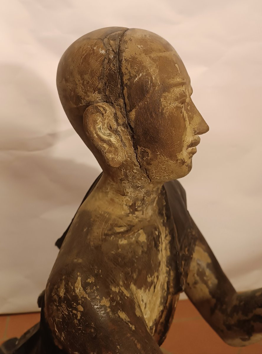  SCULPTURE EN BOIS PEINTE D'UN MOINE BIRMAN FIN DU 19ème SIÈCLE-photo-5