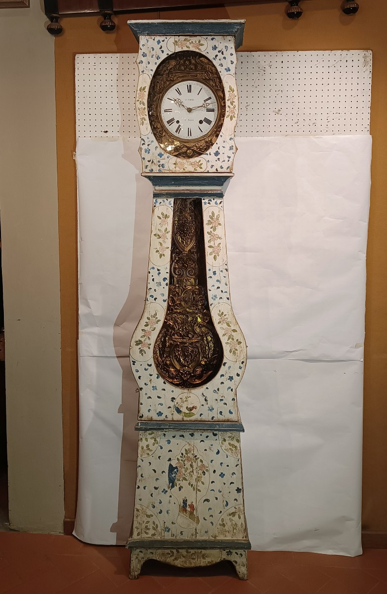 Late 18th-early 19th Century Lacquered "morbier" Pendulum Clock