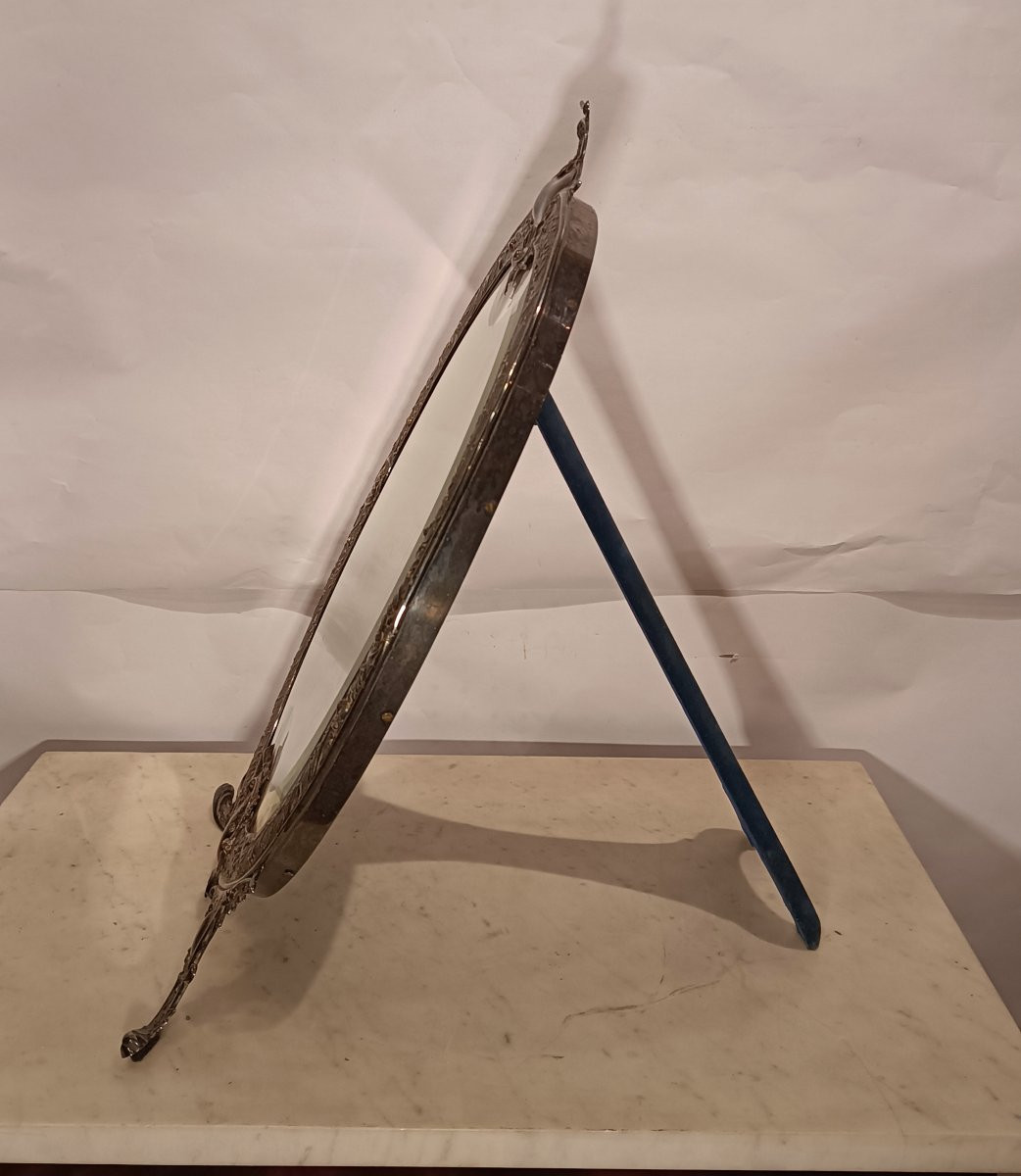  Mid-19th Century Small Silver-plated Oval Mirror-photo-2