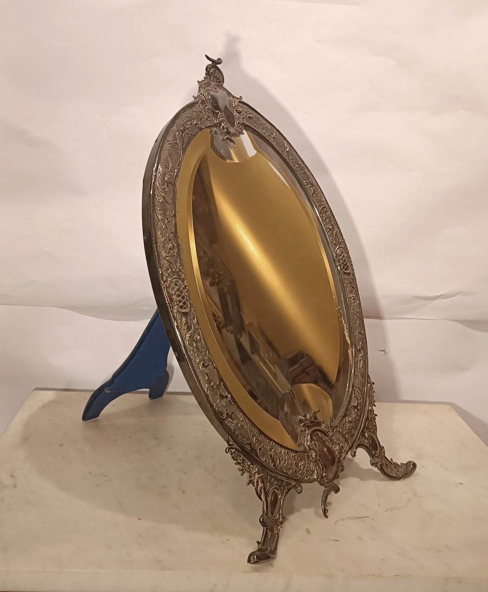  Mid-19th Century Small Silver-plated Oval Mirror-photo-3