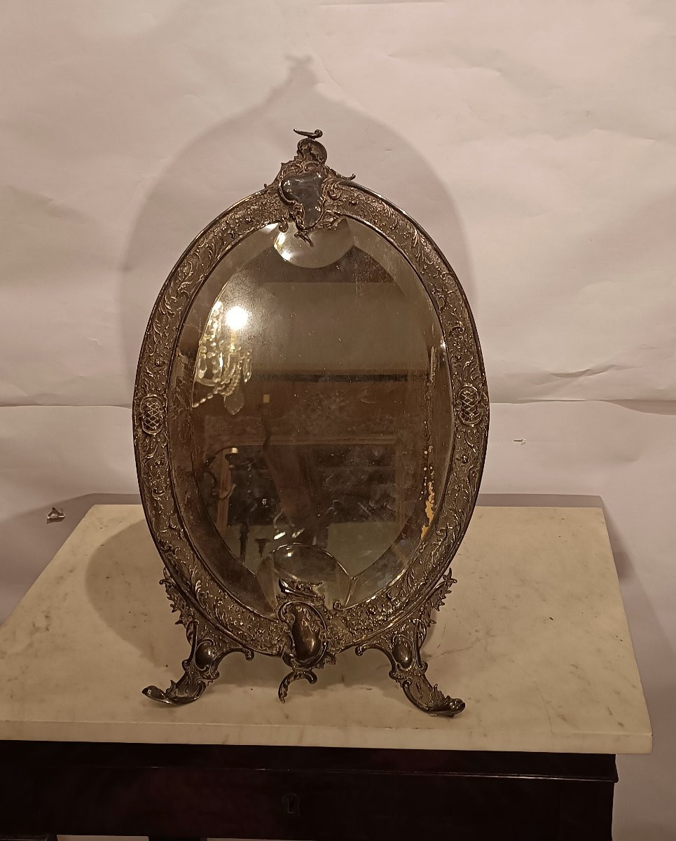  Mid-19th Century Small Silver-plated Oval Mirror-photo-1