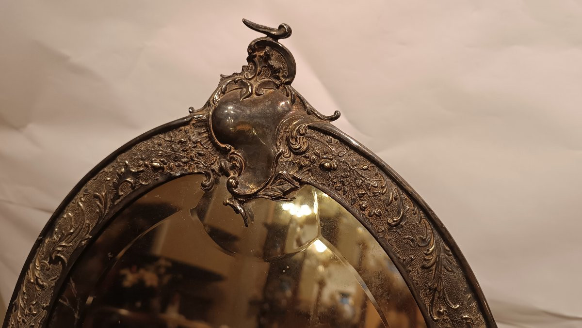  Mid-19th Century Small Silver-plated Oval Mirror-photo-2