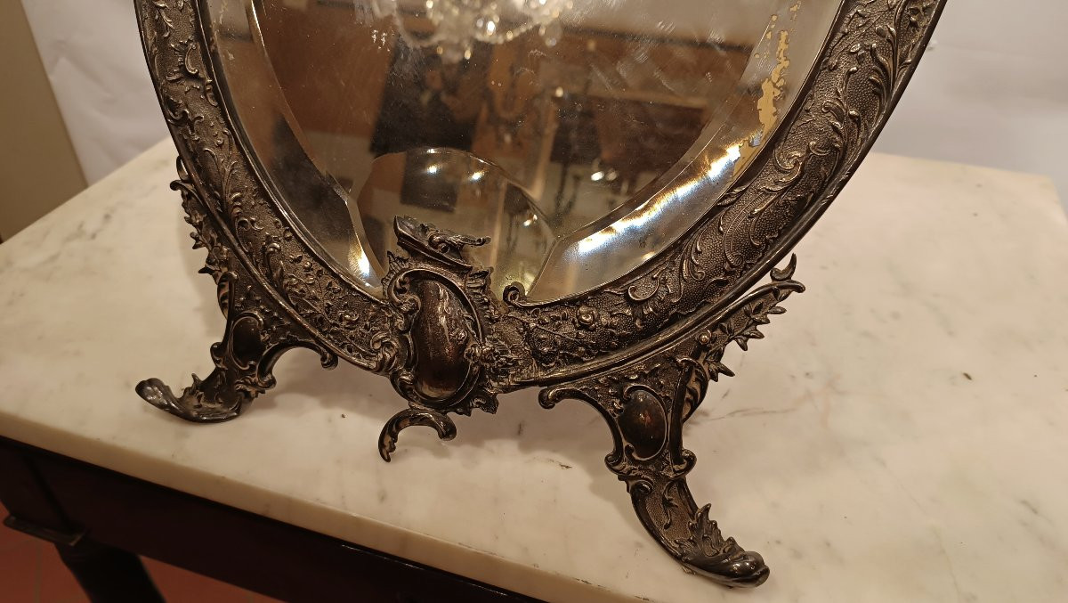  Mid-19th Century Small Silver-plated Oval Mirror-photo-4