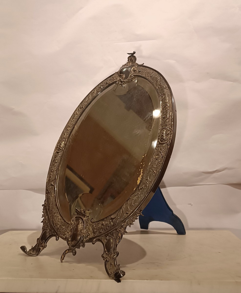  Mid-19th Century Small Silver-plated Oval Mirror