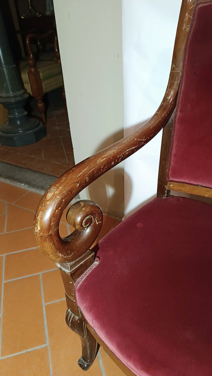 First Half 19th Century Set Of Eight Charles X Mahogany Armchairs-photo-1