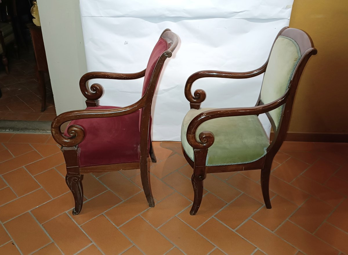 First Half 19th Century Set Of Eight Charles X Mahogany Armchairs-photo-6