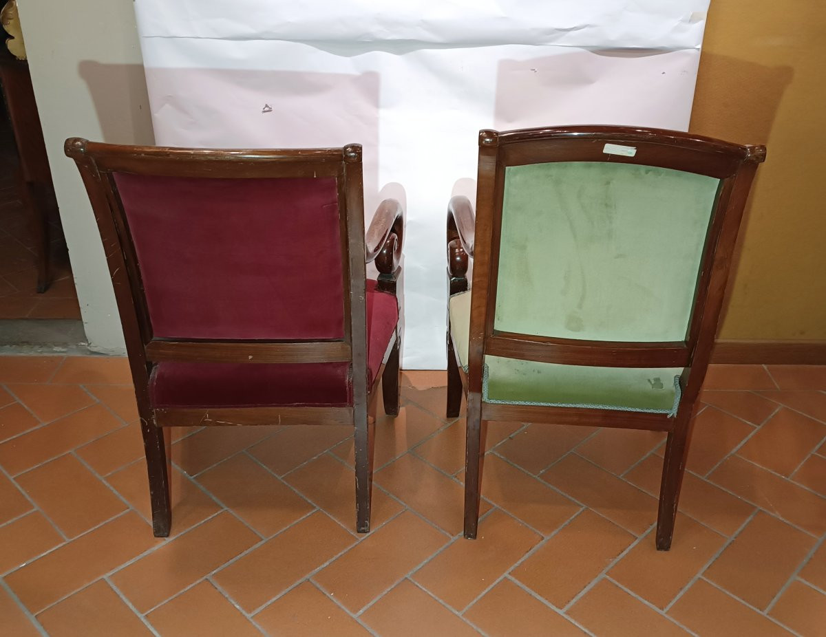 First Half 19th Century Set Of Eight Charles X Mahogany Armchairs-photo-7