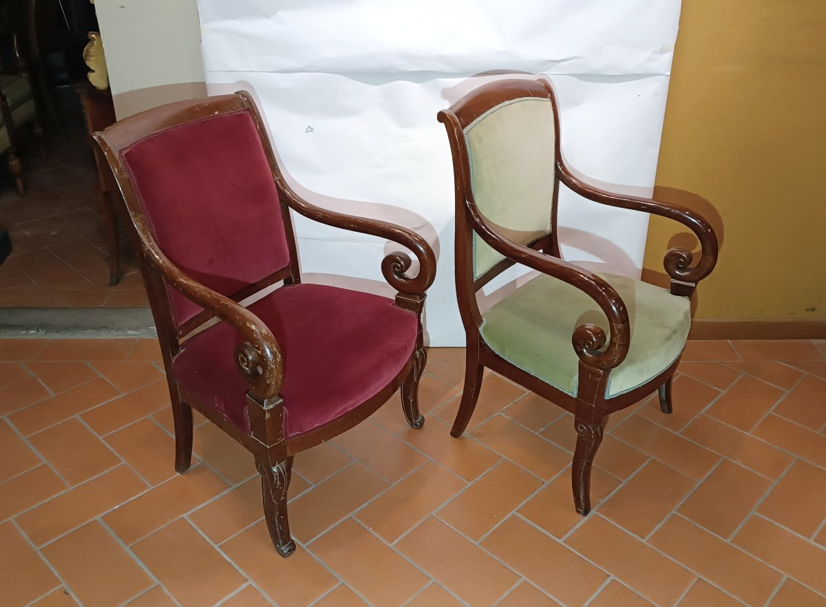 First Half 19th Century Set Of Eight Charles X Mahogany Armchairs-photo-8