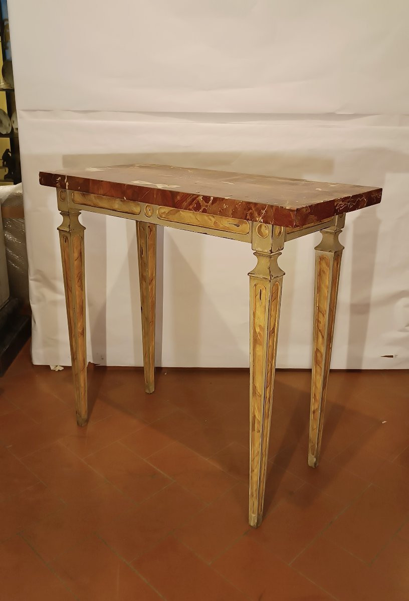 Second Half Of The 18th Century Lacquered Consolle Table With Marble Top-photo-2