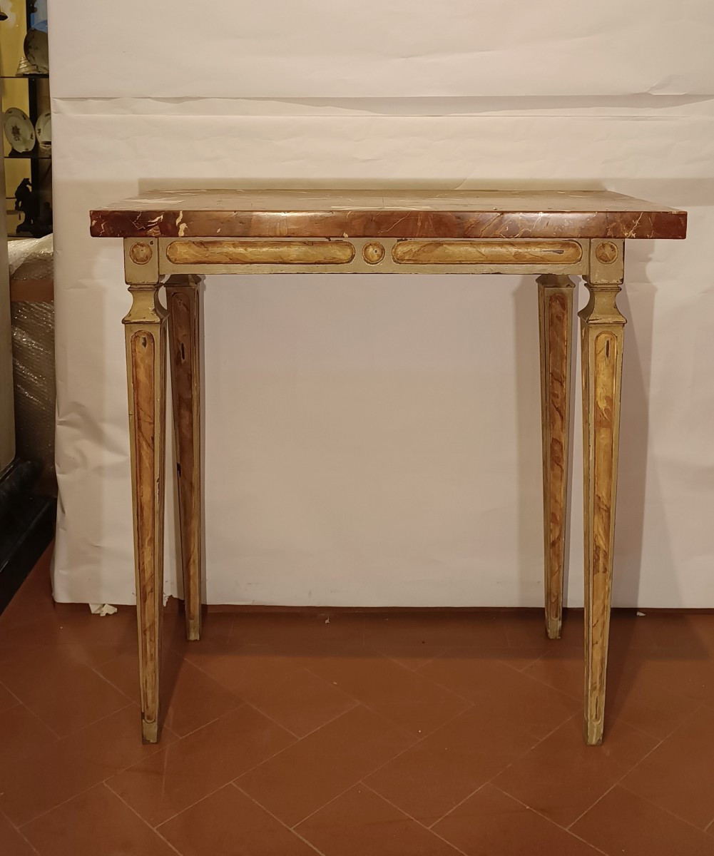 Second Half Of The 18th Century Lacquered Consolle Table With Marble Top