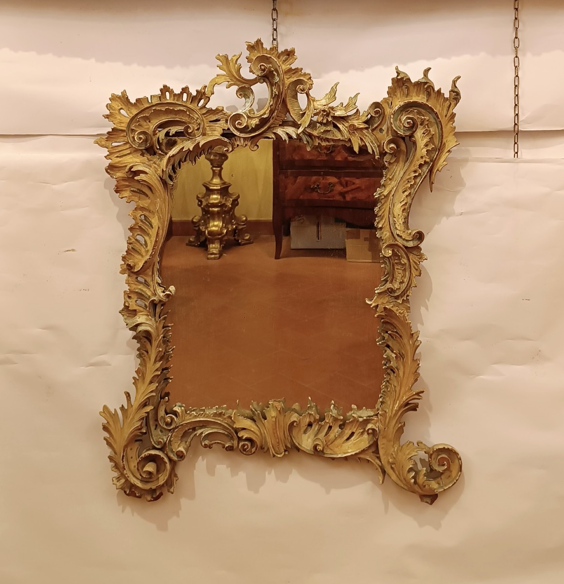 PETIT MIROIR DORÉ ET PEINT SECONDE MOITIÉ DU 19ème SIÈCLE