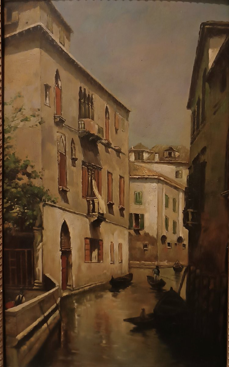 Late 19th Century Painting On Board With A Glimmer Of Venice-photo-2