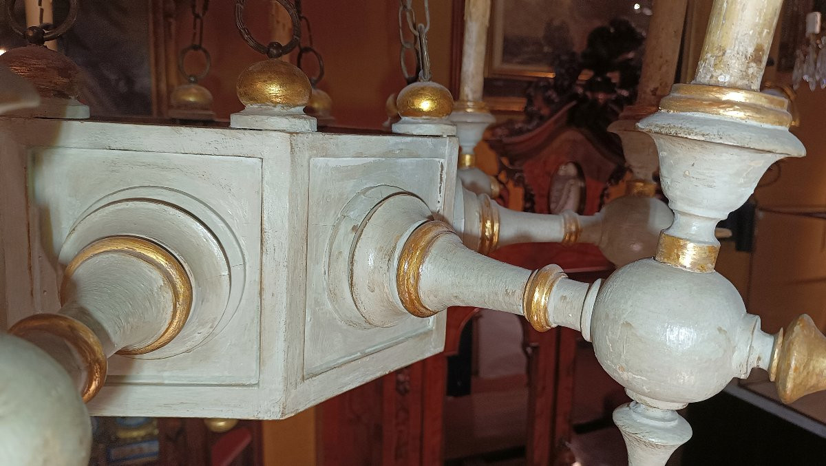 Second Half Of The 19th Century Painted Wood Chandelier In Neo-gothic Style-photo-2