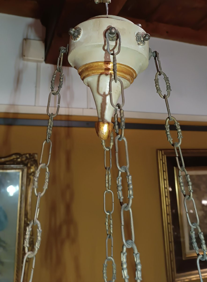 Second Half Of The 19th Century Painted Wood Chandelier In Neo-gothic Style-photo-4