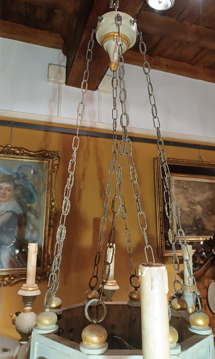 Second Half Of The 19th Century Painted Wood Chandelier In Neo-gothic Style-photo-2