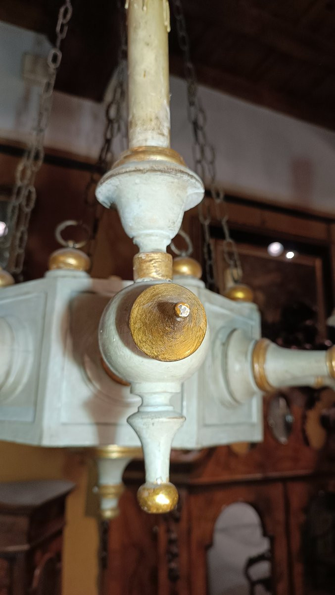 Second Half Of The 19th Century Painted Wood Chandelier In Neo-gothic Style-photo-3