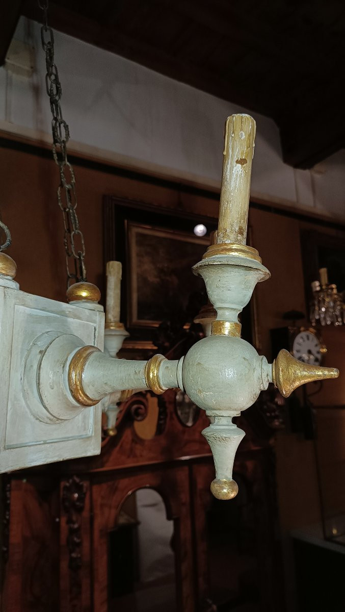 Second Half Of The 19th Century Painted Wood Chandelier In Neo-gothic Style-photo-4
