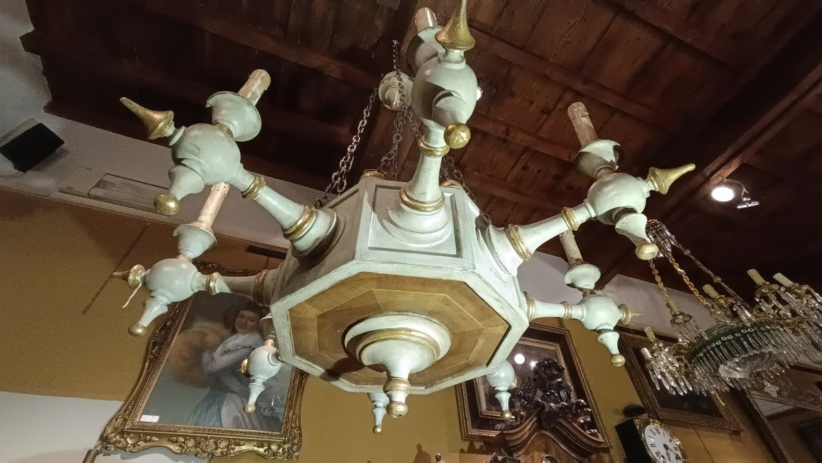 Second Half Of The 19th Century Painted Wood Chandelier In Neo-gothic Style-photo-5