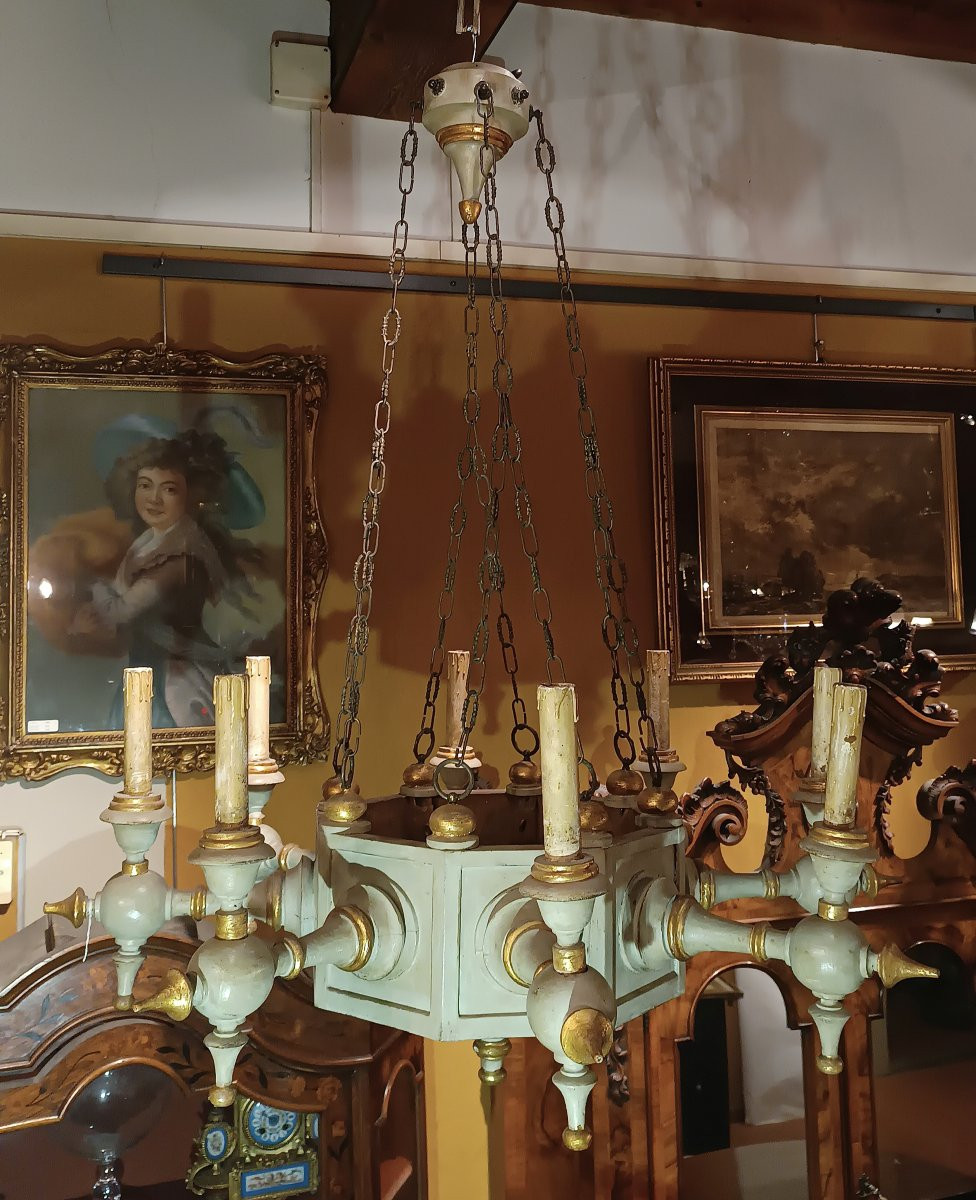 Second Half Of The 19th Century Painted Wood Chandelier In Neo-gothic Style-photo-6
